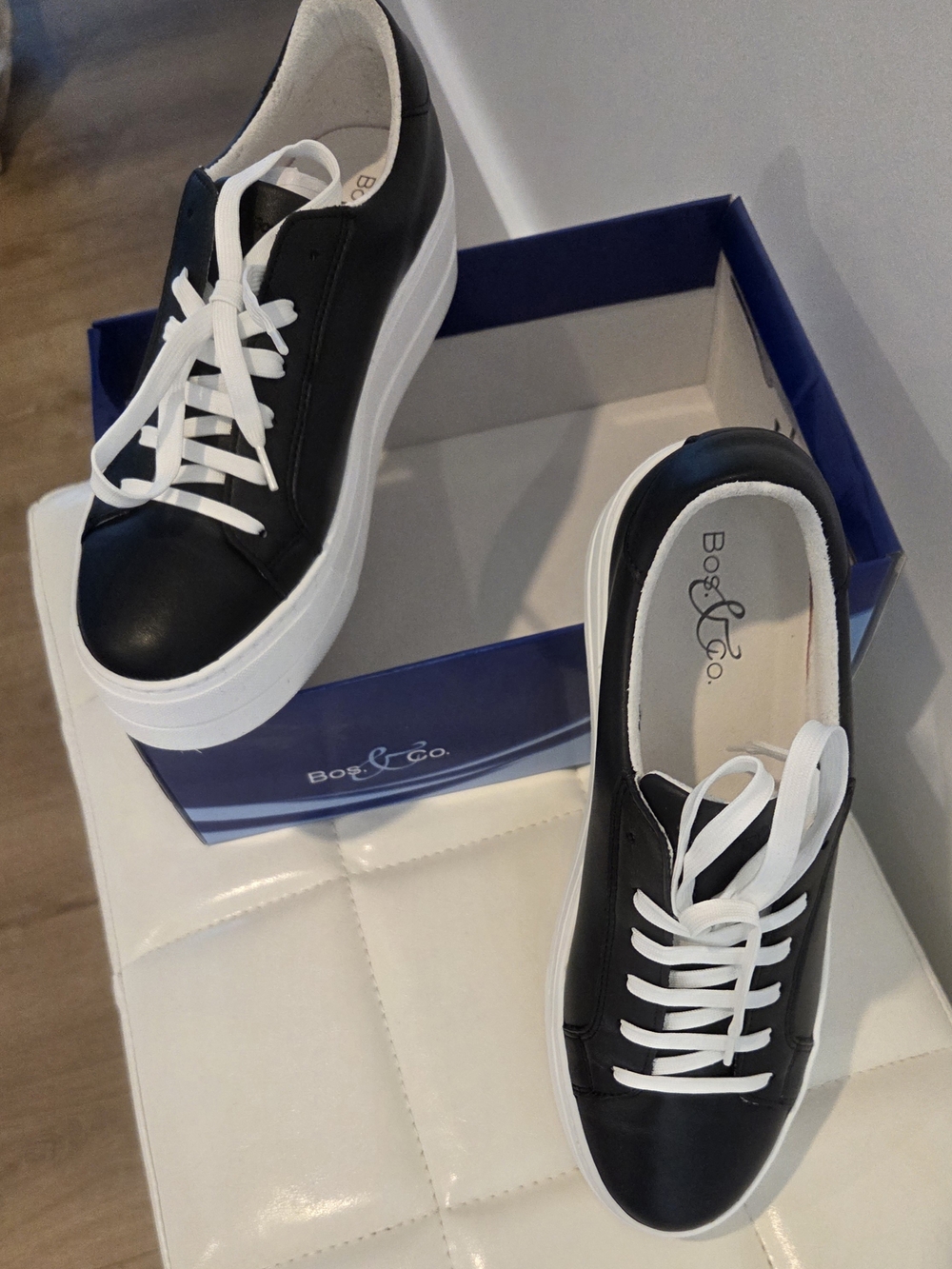 Bos. & Co. Black and White Leather Platform Sneakers